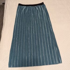Leith Pleated Velour Midi Dressy Skirt Elastic Waist Teal Green Women's Size XS
